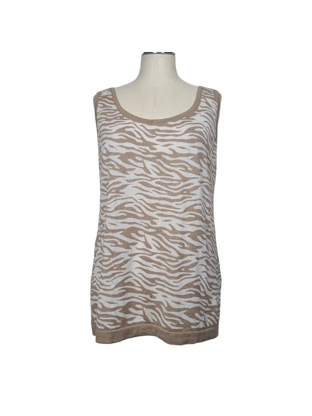 Calvin Klein Tan White Scoop Neck Animal Print Tank Top L - Picture 1 of 6